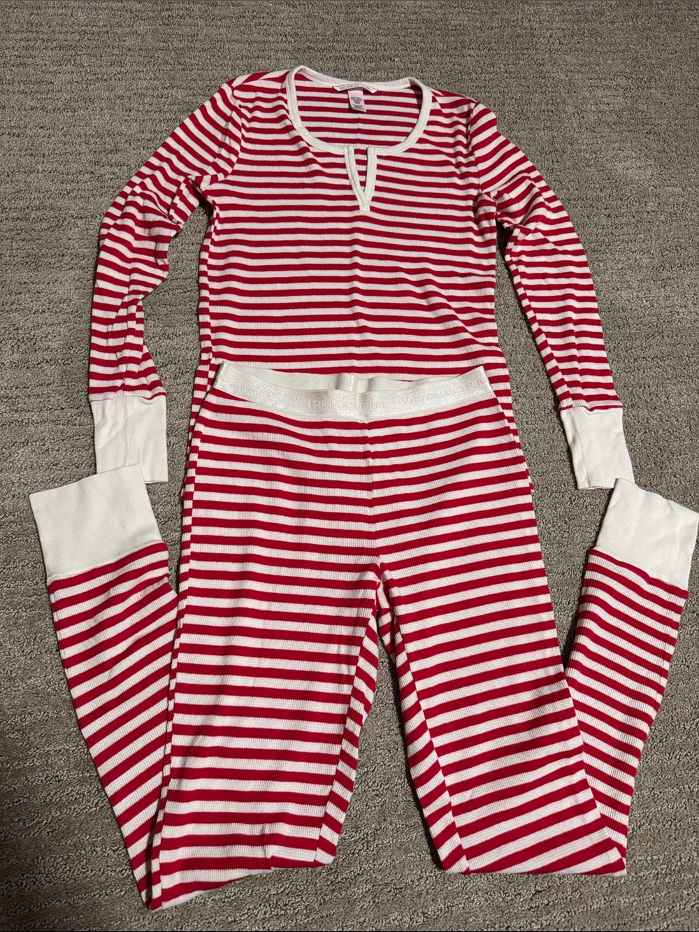 Victoria’s Secret Red & White Striped Long-Sleeve Pajama Set
